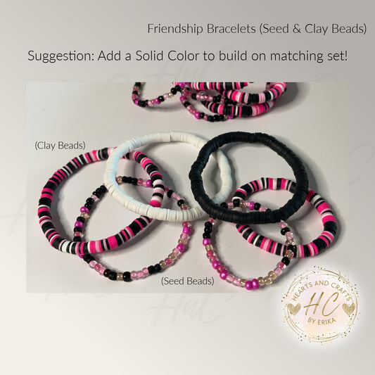 Heishi Bracelets - Seed Bead & Heishi Clay - Pink Night Collection
