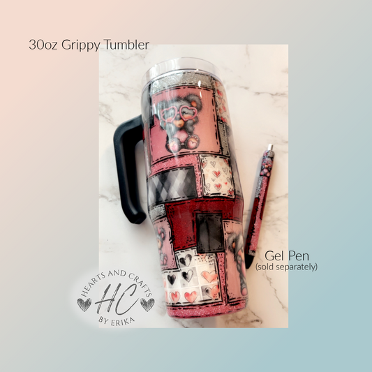 Patchwork - Teddy wHearts - 30oz Grippy Tumbler