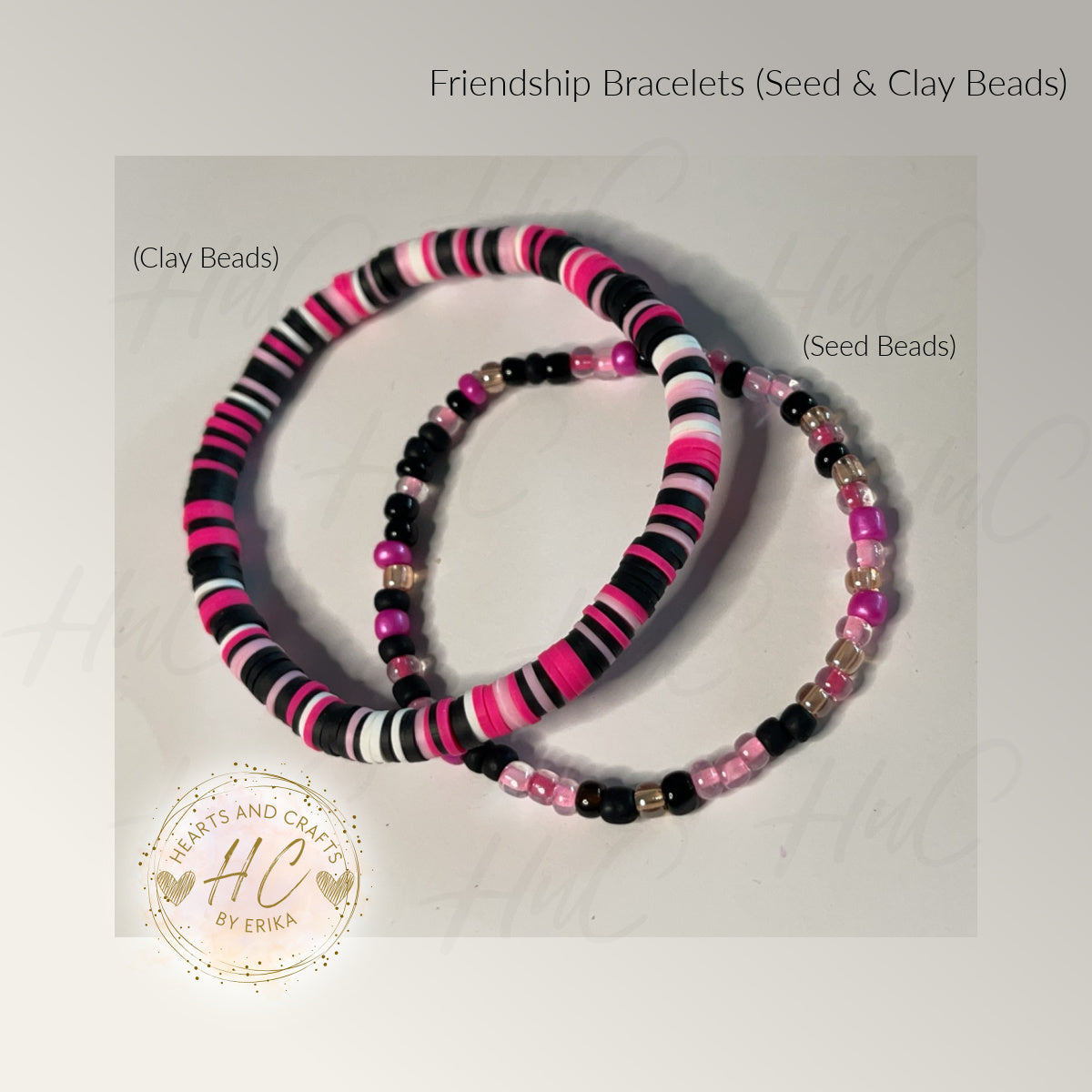 Seed Bead & Clay Bracelets - Pink Night Collection