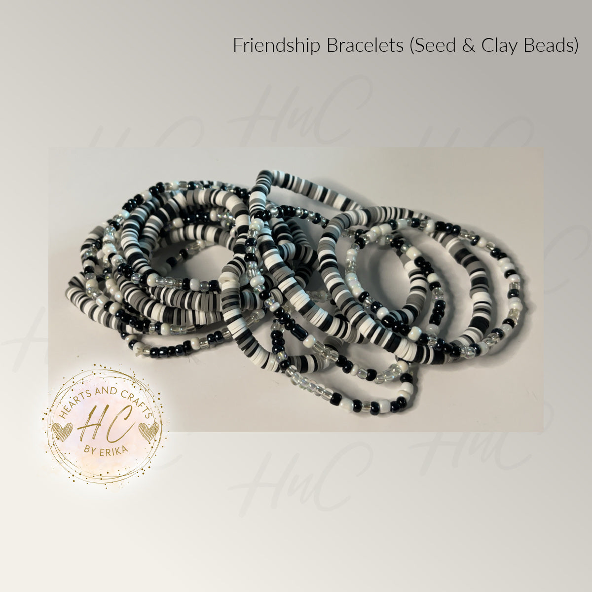 Seed Bead & Clay Bracelets - Metallic Black Collection