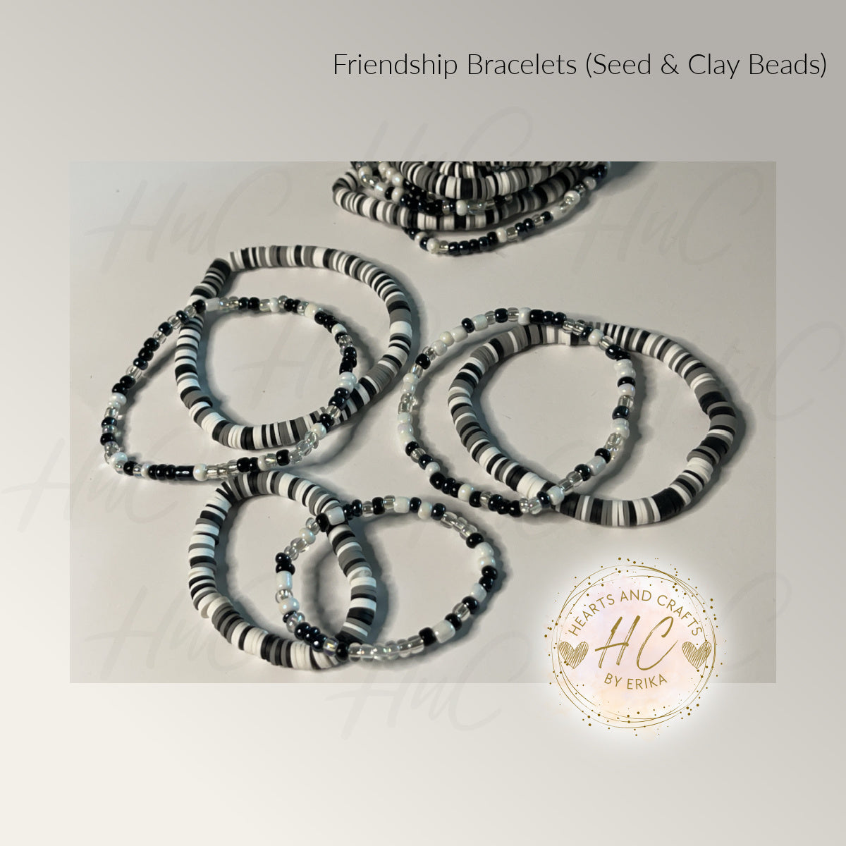 Seed Bead & Clay Bracelets - Metallic Black Collection