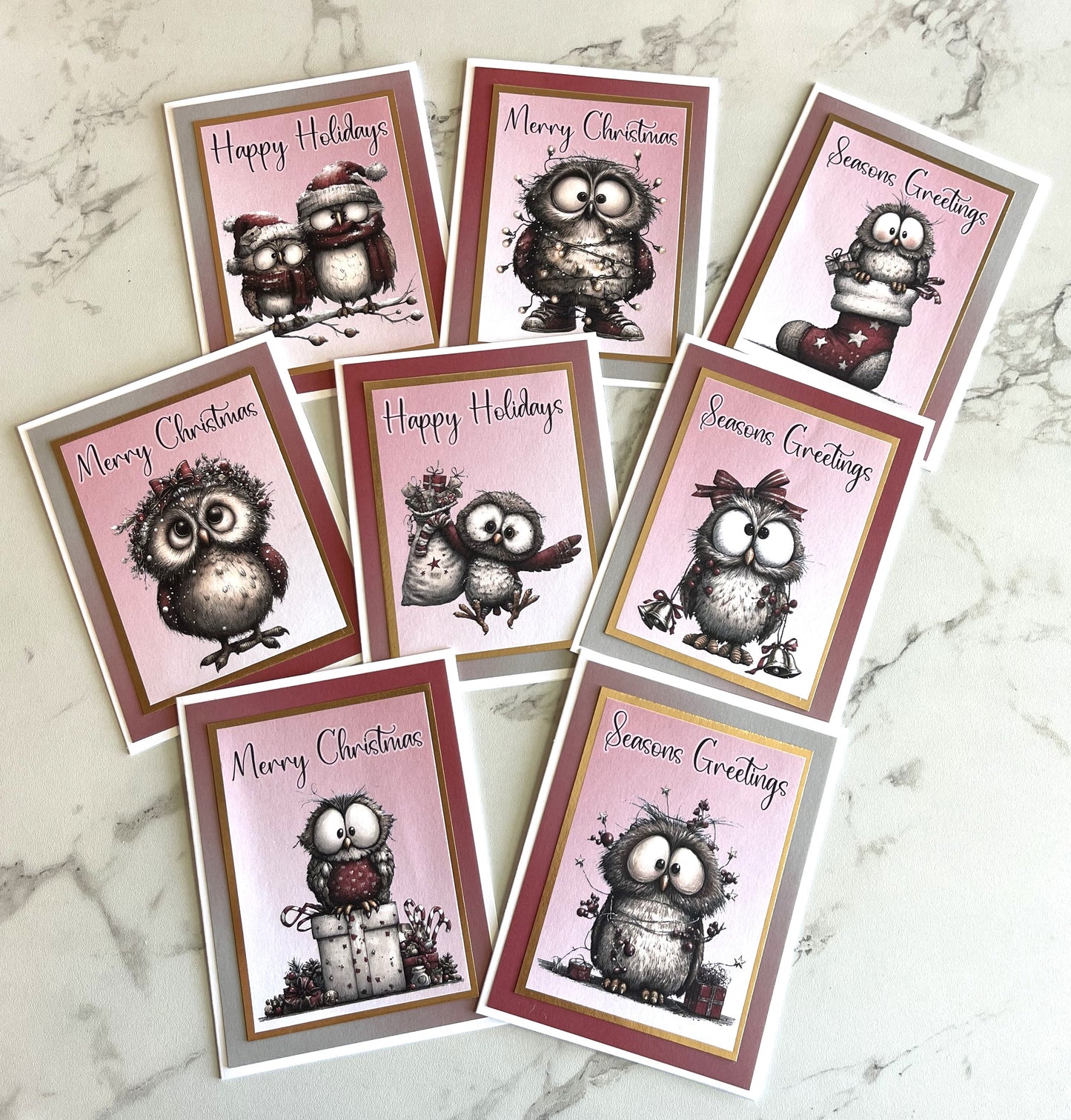 8pk Handcrafted Winter Holiday Card Set (25-01)
