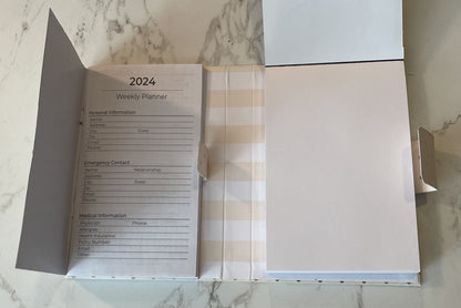 2024 Pocket Weekly Planner - 4.5"x6.5"x.75" Handcrafted hardboard cover with Notepad (PP24-04)