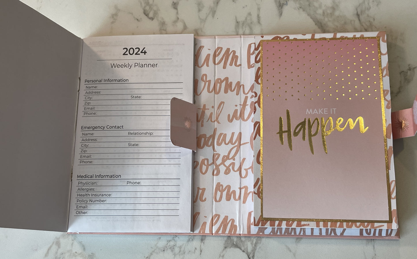 2024 Pocket Weekly Planner - 4.5"x6.5"x.75" Handcrafted hardboard cover with Notepad (PP24-05)