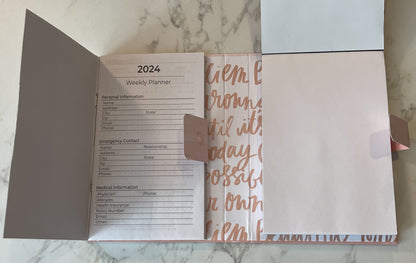 2024 Pocket Weekly Planner - 4.5"x6.5"x.75" Handcrafted hardboard cover with Notepad (PP24-05)