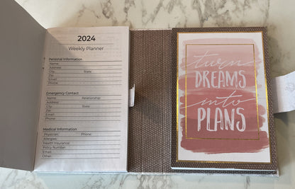 2024 Pocket Weekly Planner - 4.5"x6.5"x.75" Handcrafted hardboard cover with Notepad (PP24-06)