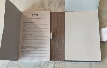 2024 Pocket Weekly Planner - 4.5"x6.5"x.75" Handcrafted hardboard cover with Notepad (PP24-06)