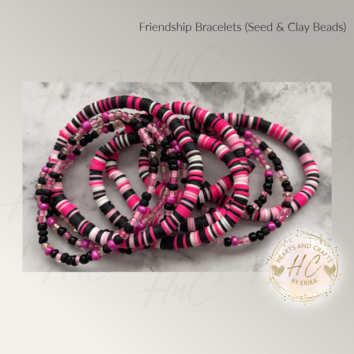 Seed Bead & Clay Bracelets - Pink Night Collection