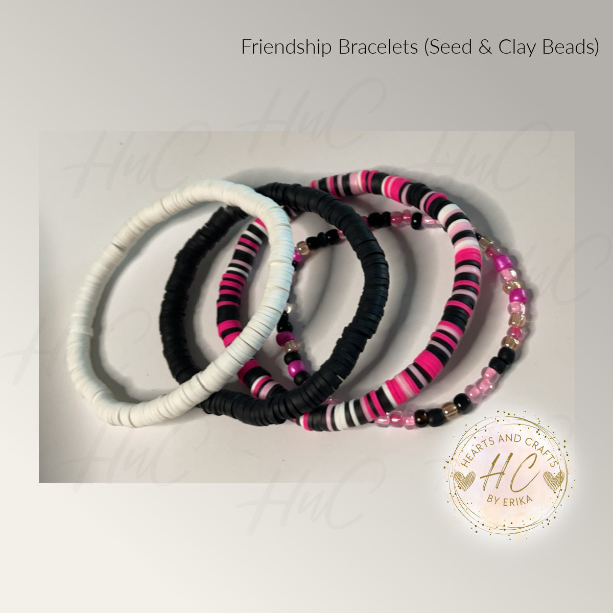 Seed Bead & Clay Bracelets - Pink Night Collection