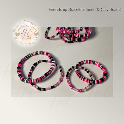 Seed Bead & Clay Bracelets - Pink Night Collection