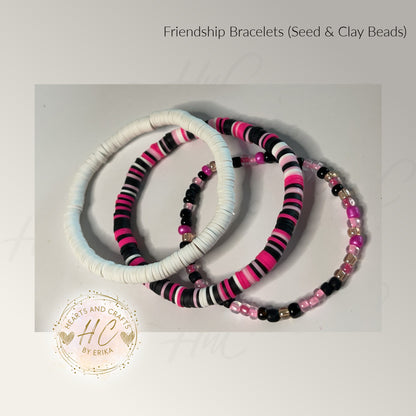 Seed Bead & Clay Bracelets - Pink Night Collection