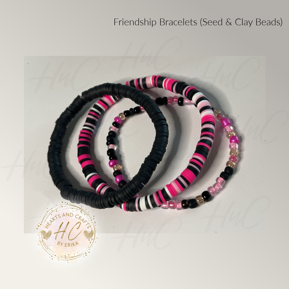 Seed Bead & Clay Bracelets - Pink Night Collection