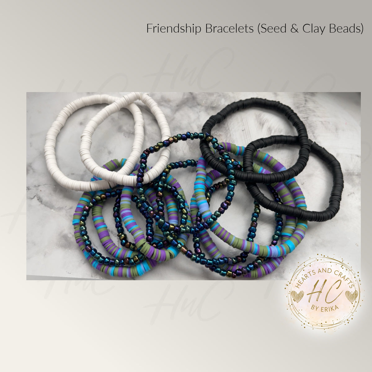 Seed Bead & Clay Bracelets - Dark Metallic Collection