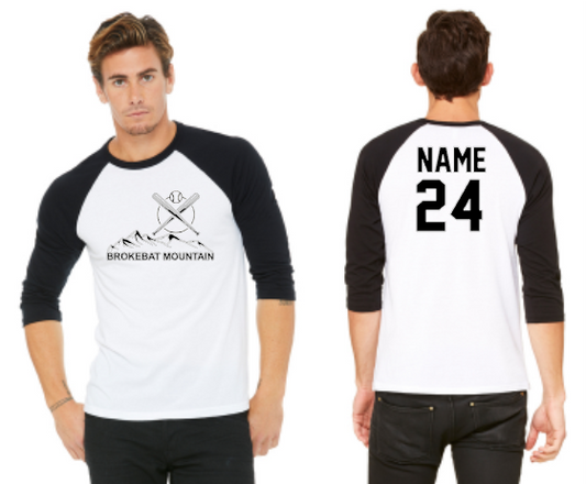 Brokebat Mountain - 3/4 Sleeve Baseball Tee - 52% Cotton 48% Polyester (Bella+Canvas 3200)