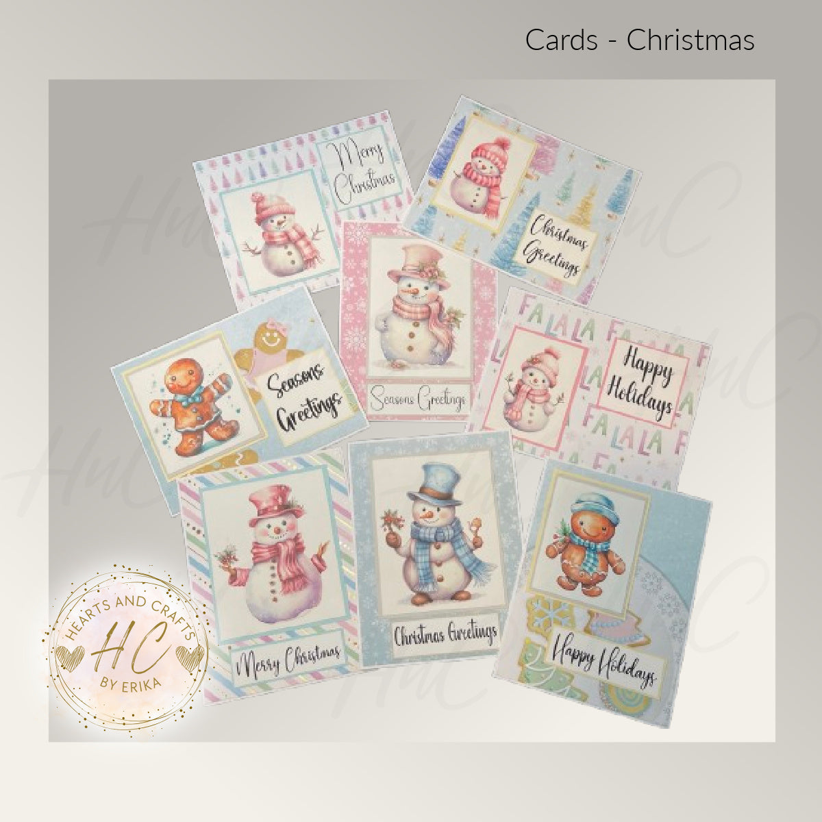 8pk Handcrafted Christmas Holiday Card Set (23-11)