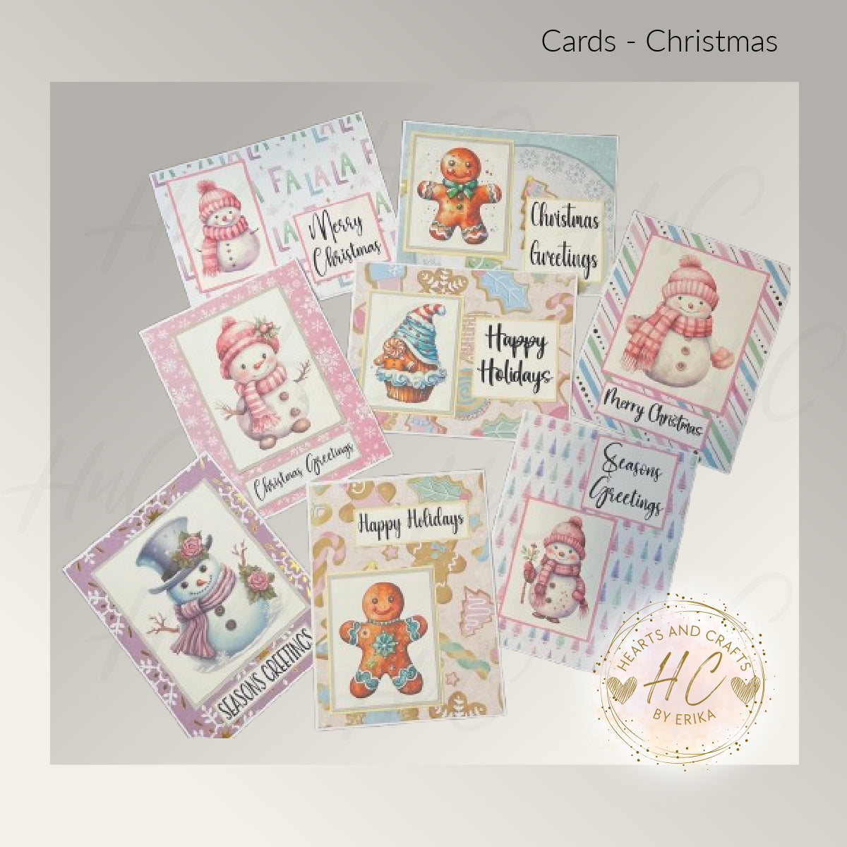 8pk Handcrafted Christmas Holiday Card Set (23-13)