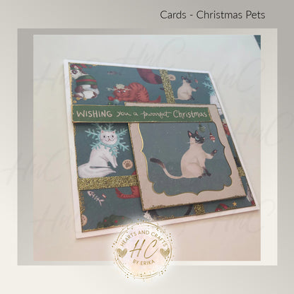 4pk Christmas Pets - Whimsical Greeting Card Set - Cat/Feline Theme (Set C2)