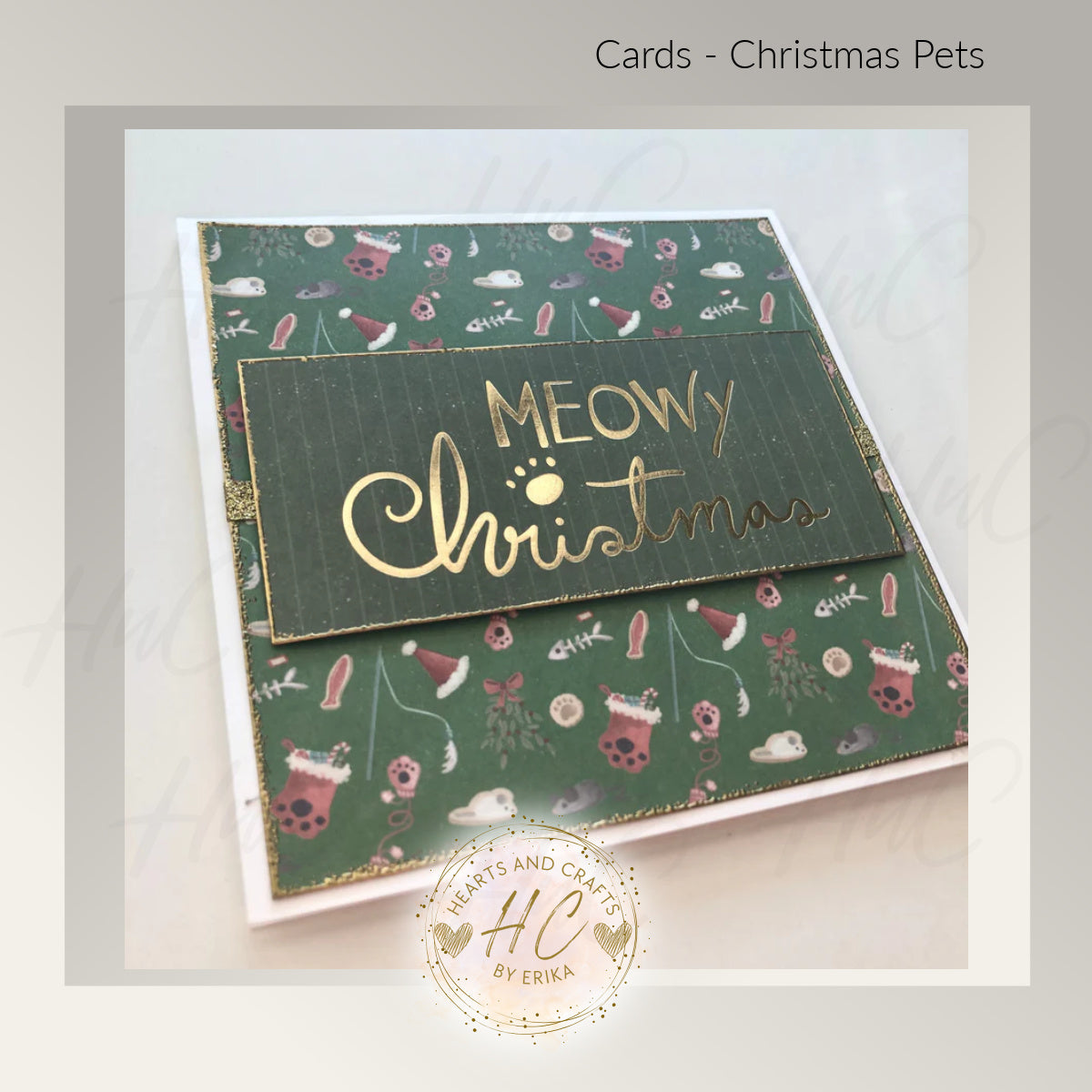 4pk Christmas Pets - Whimsical Greeting Card Set - Cat/Feline Theme (Set C2)