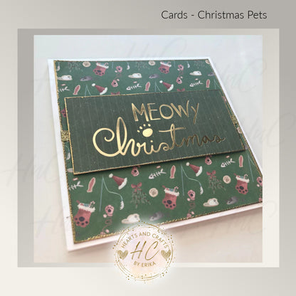 4pk Christmas Pets - Whimsical Greeting Card Set - Cat/Feline Theme (Set C2)