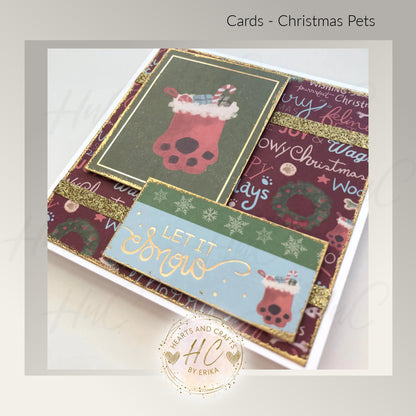 4pk Christmas Pets - Whimsical Greeting Card Set - Cat/Feline Theme (Set C2)