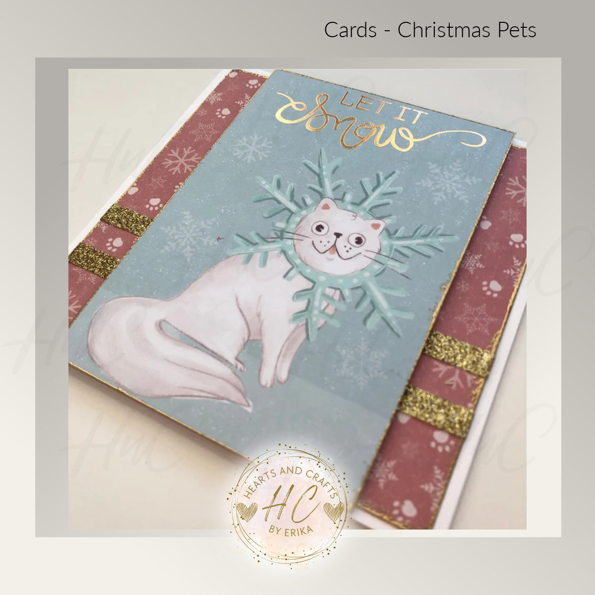 4pk Christmas Pets - Whimsical Greeting Card Set - Cat/Feline Theme (Set C2)