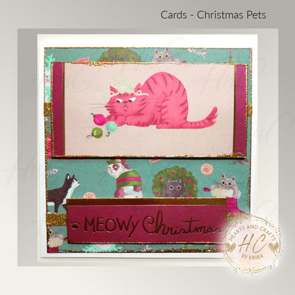 4pk Christmas Pets - Whimsical Greeting Card Set - Cat/Feline Theme (Set C3)