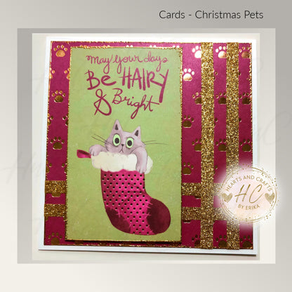 4pk Christmas Pets - Whimsical Greeting Card Set - Cat/Feline Theme (Set C3)