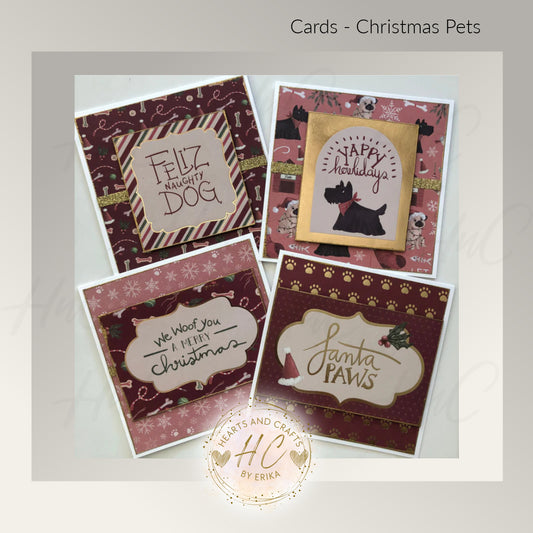 4pk Christmas Pets - Whimsical Greeting Card Set - Dog/Canine Theme (Set D2)