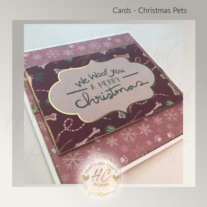 4pk Christmas Pets - Whimsical Greeting Card Set - Dog/Canine Theme (Set D2)