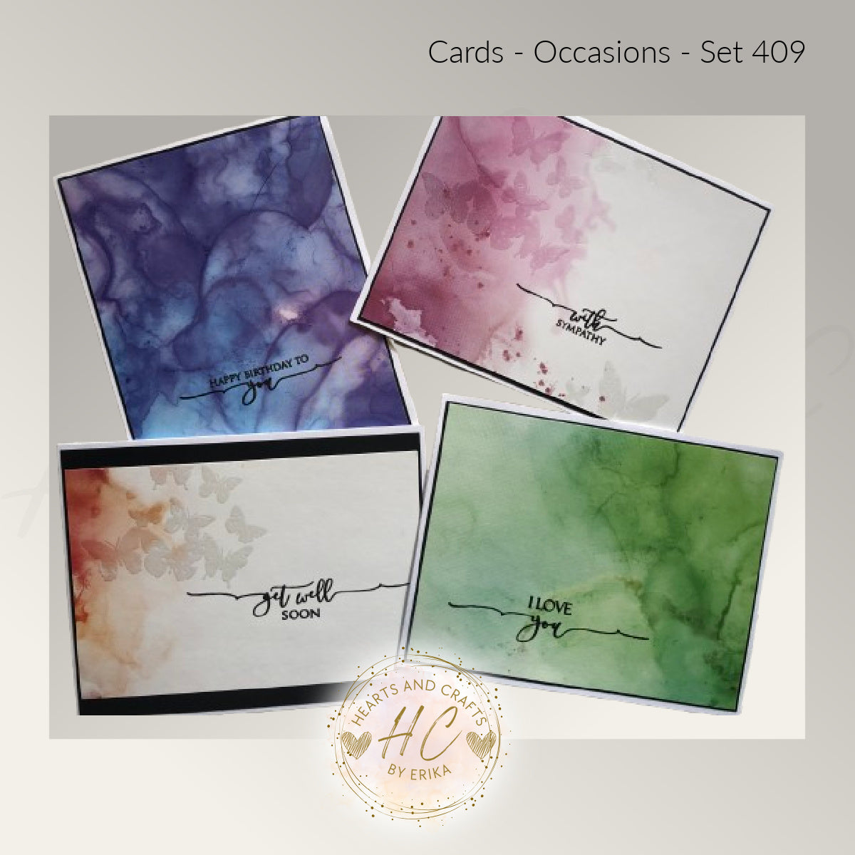 4pk Handcrafted Greeting Card Set (Set 409)