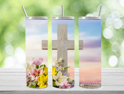 Cross with Flowers 25 - 20oz Straight Tumbler (Physical Item)