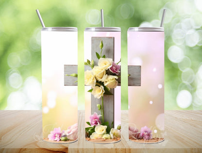 Digital - Cross with Flowers 28 - 20oz Straight Tumbler Wrap