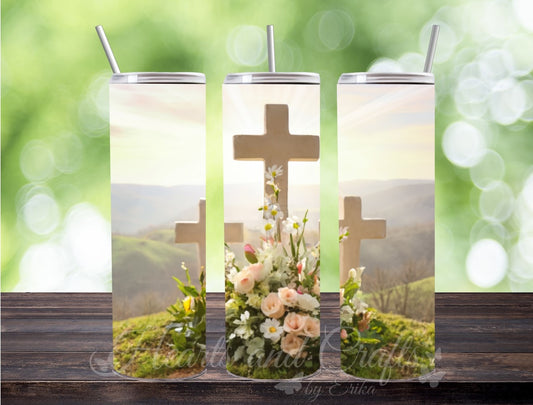 Digital - Cross with Flowers 41 - 20oz Straight Tumbler Wrap