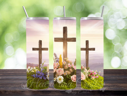 Digital - Cross with Flowers 44 - 20oz Straight Tumbler Wrap