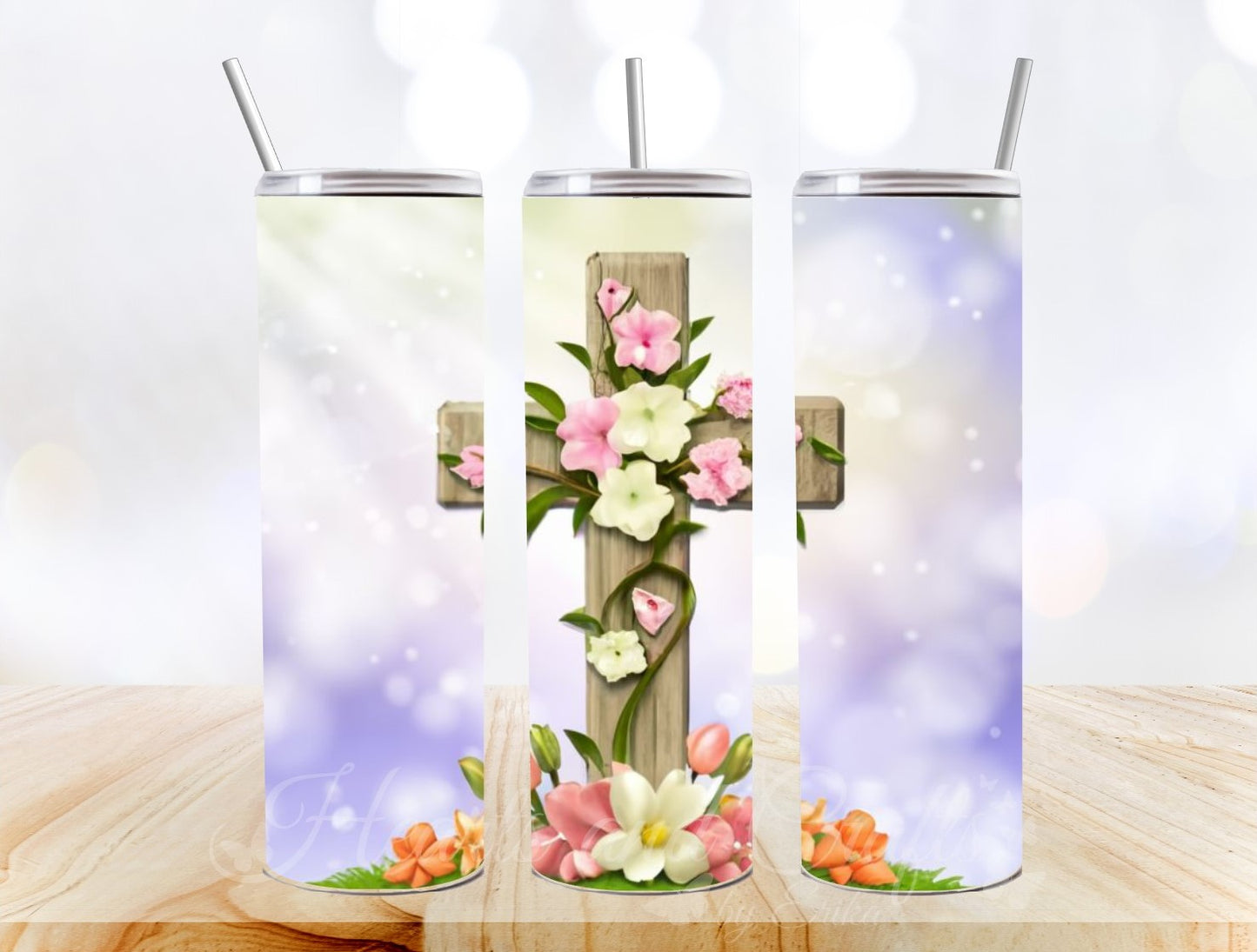 Cross with Flowers 27 - 20oz Straight Tumbler (Physical Item)