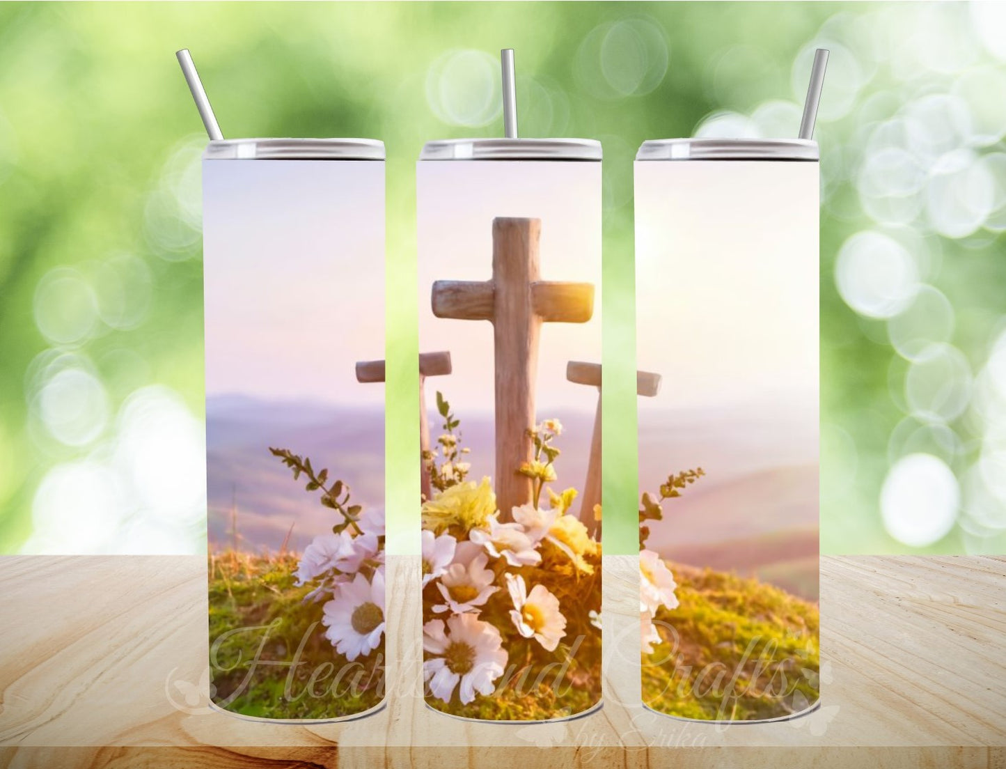 Cross with Flowers 34 - 20oz Straight Tumbler (Physical Item)