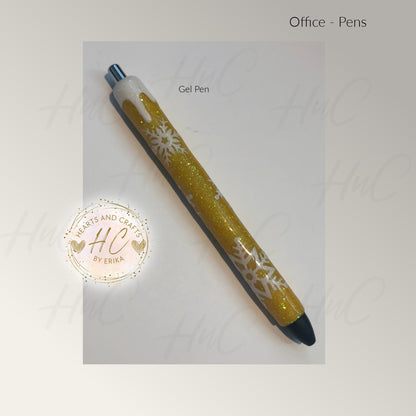 Snowflakes on Yellow Glitter Base wSnowcap - Gel Pen