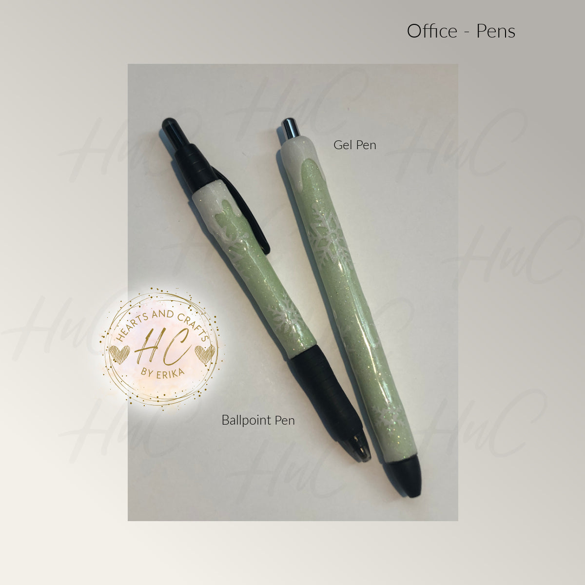 Snowflakes on Mint Glitter Base wSnowcap - Gel & Ballpoint Pens