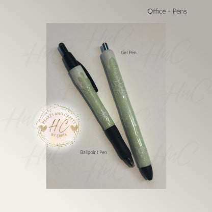 Snowflakes on Mint Glitter Base wSnowcap - Gel & Ballpoint Pens