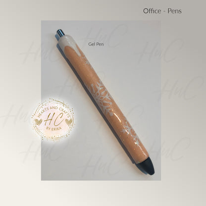 Snowflakes on Peach Glitter Base wSnowcap - Gel Pen