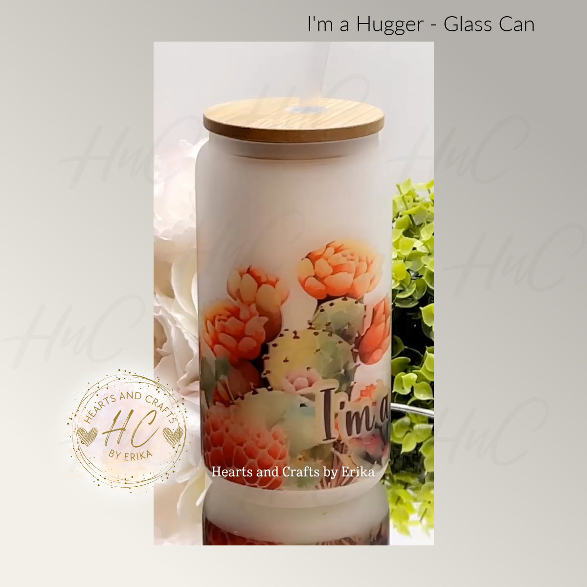 Hugger - 16oz Frosted Glass Can Cooler wBamboo Lid