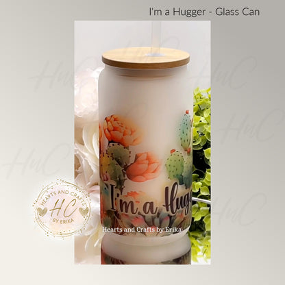 Hugger - 16oz Frosted Glass Can Cooler wBamboo Lid