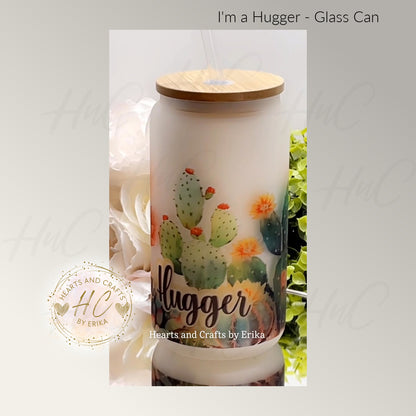 Hugger - 16oz Frosted Glass Can Cooler wBamboo Lid