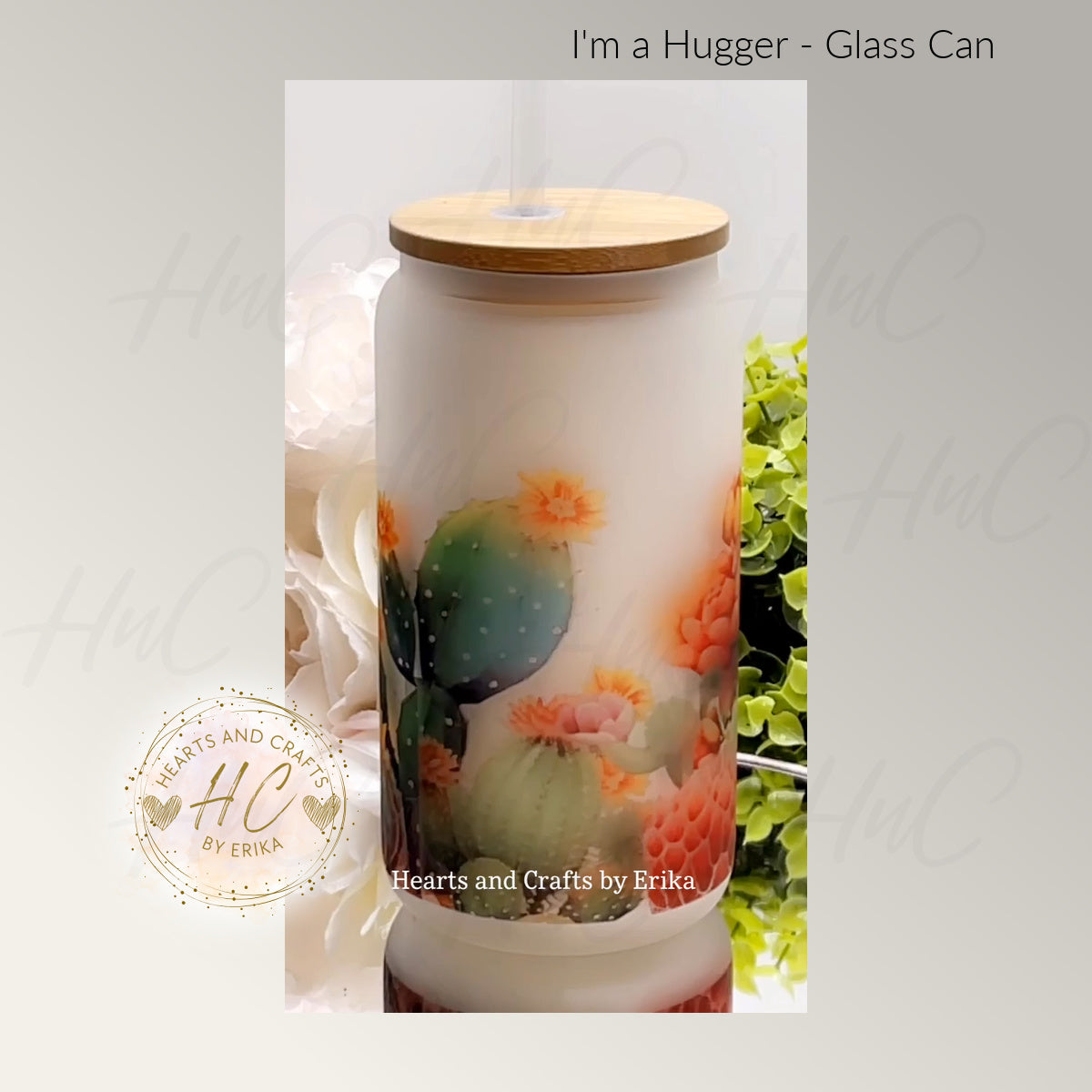 Hugger - 16oz Frosted Glass Can Cooler wBamboo Lid
