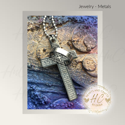 Stainless Steel Titanium Cross with the "Lords Prayer" Engraved in Spanish