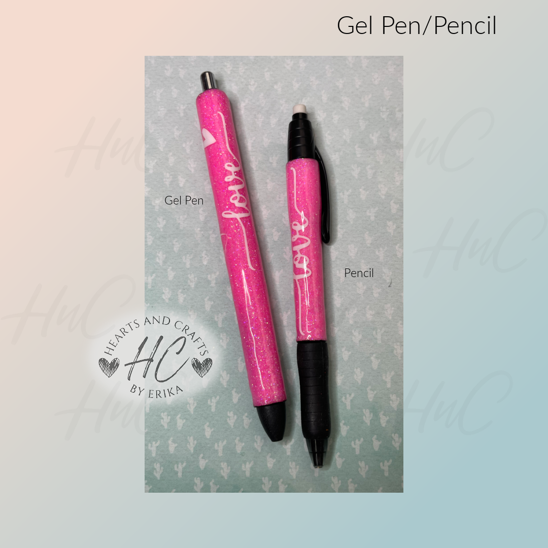 Love (White) on Pink Glitter Base - Gel Pen/Pencil
