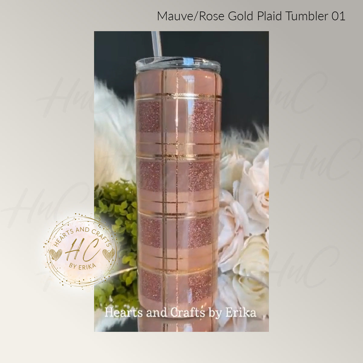 Mauve / Rose Gold Plaid - 20oz Resin/Epoxy Coated Tumbler (Personalizable)