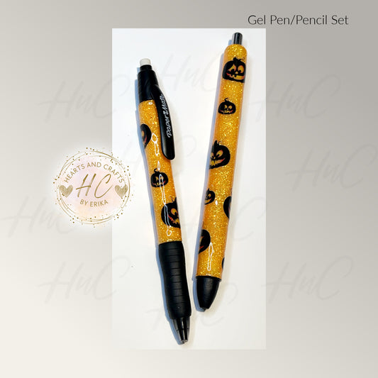 Pumpkins on Orange Glitter Base - Paper Mate Inkjoy Gel Pen and Pencil