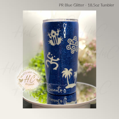 Puerto Rico - Blue Glitter - 18.5oz Resin/Epoxy Coated Tumbler