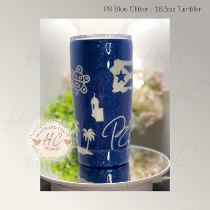 Puerto Rico - Blue Glitter - 18.5oz Resin/Epoxy Coated Tumbler